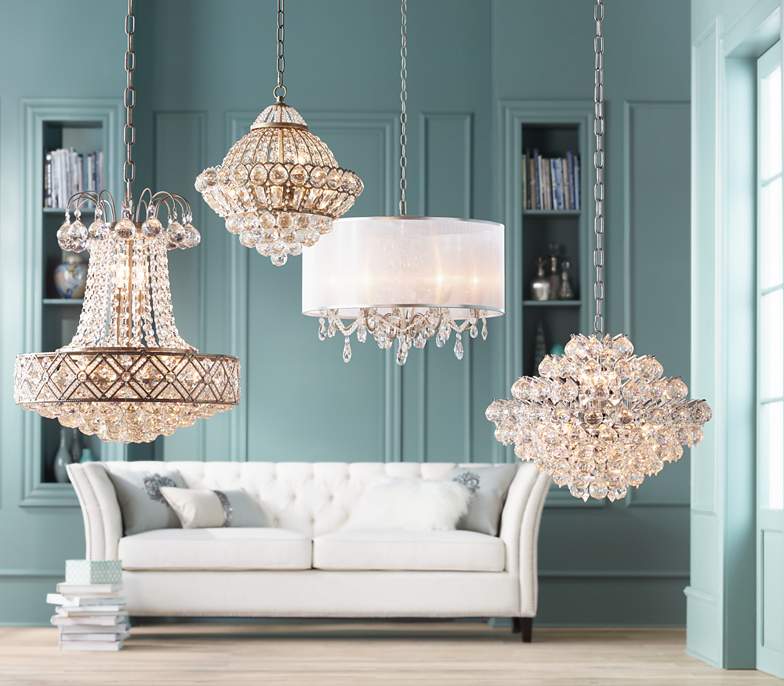 Image of several crystal chandeliers